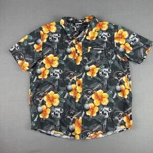 Hoonigan Hawaiian Shirt Mens XL Floral‎ Black Gray Orange Motorsports